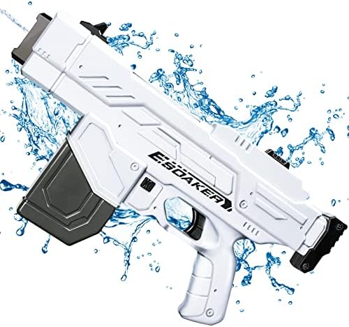 Electric Water Gun for Adults Kids - Super Squirt Guns - Automatic Water Soaker Toys Up to 26 FT Long Range for Summer Swimming Pool Party Beach Outdoor Activity - White