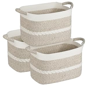 AivaToba Cotton Rope Baskets, 3-Pack Storage Baskets for Organizing, Toy Baskets, 15”x10”x9.5” Decorative Baskets for Living Room, Large Storage Baskets with Handles, Blanket Baskets