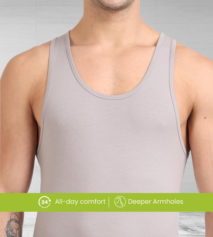 Image of Freecultr Cotton Vest for Men Sleeveless Lightweight Solid Round Neck Comfort Vest | Ultra-Soft Breathable Innerwear Sando for Gym, Sports, Workout, and Everyday Wear | Regular Fit and Durable Design