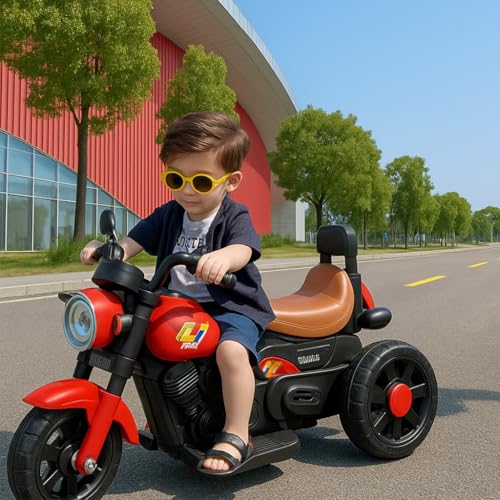 Image of Urban Tots Urban Cool 3-Wheel Electric Ride-On Bike for Kids | 6V Battery Operated Motorcycle with Remote Control, LED Lights, Music, USB & Bluetooth | Rechargeable Toy for Boys & Girls (Red,Age 3+)