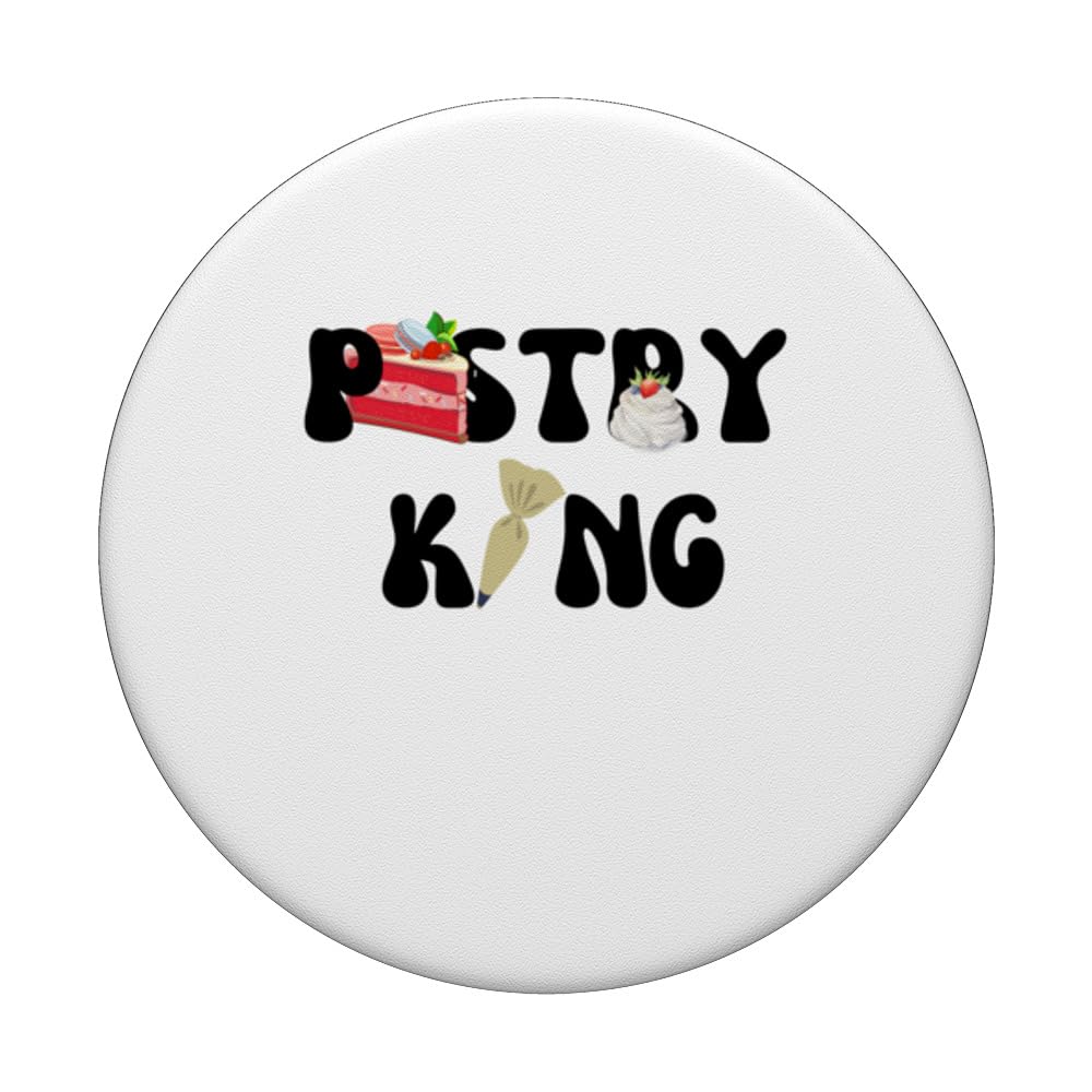 Pastry King Chef Cake Design Vintage Text PopSockets Swappable PopGrip, Black - Image 3