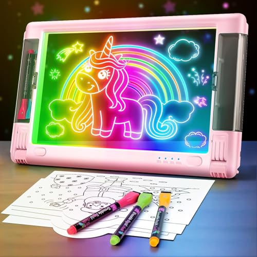 Tableau à dessin LED rechargeable de 38,1 cm, planche à dessin et tableau mémo avec 9 effets de lumière, tableau d'écriture néon pour dessiner, jouet cadeau pour enfants et adolescents, 5 marqueurs
