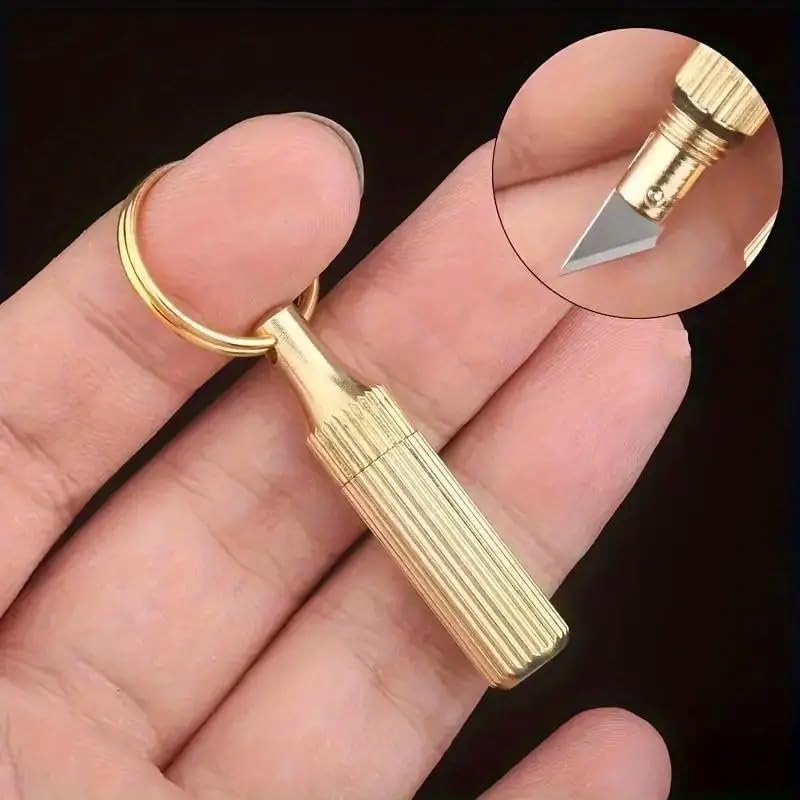 Mini Knife Keychain Stainless Steel Pocket Utility Cutter Portable Keyring Knife Tool with Safety Cap Compact Box Opener Craft Cutter EDC Tool Gold-image-46