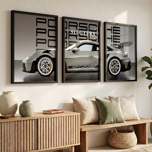 Image of HOTHOUSE Big Porsche Car Framed Posters Gift Items for Boys Room Wall Decoration Bedroom Living Room Office Studio Decor | Car Poster Frame for Wall Decor Set Of 3 Size (10 X 13 inch)