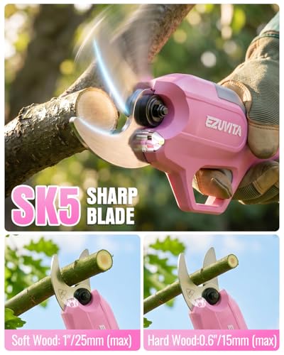 Image of Cordless Electric Pruning Shears, SK5 Blade & 2000mAh Removable Battery Powered Pruning Shears with Hand Pruners for Gardening, Tree Branch & Orchard Trimming Pink
