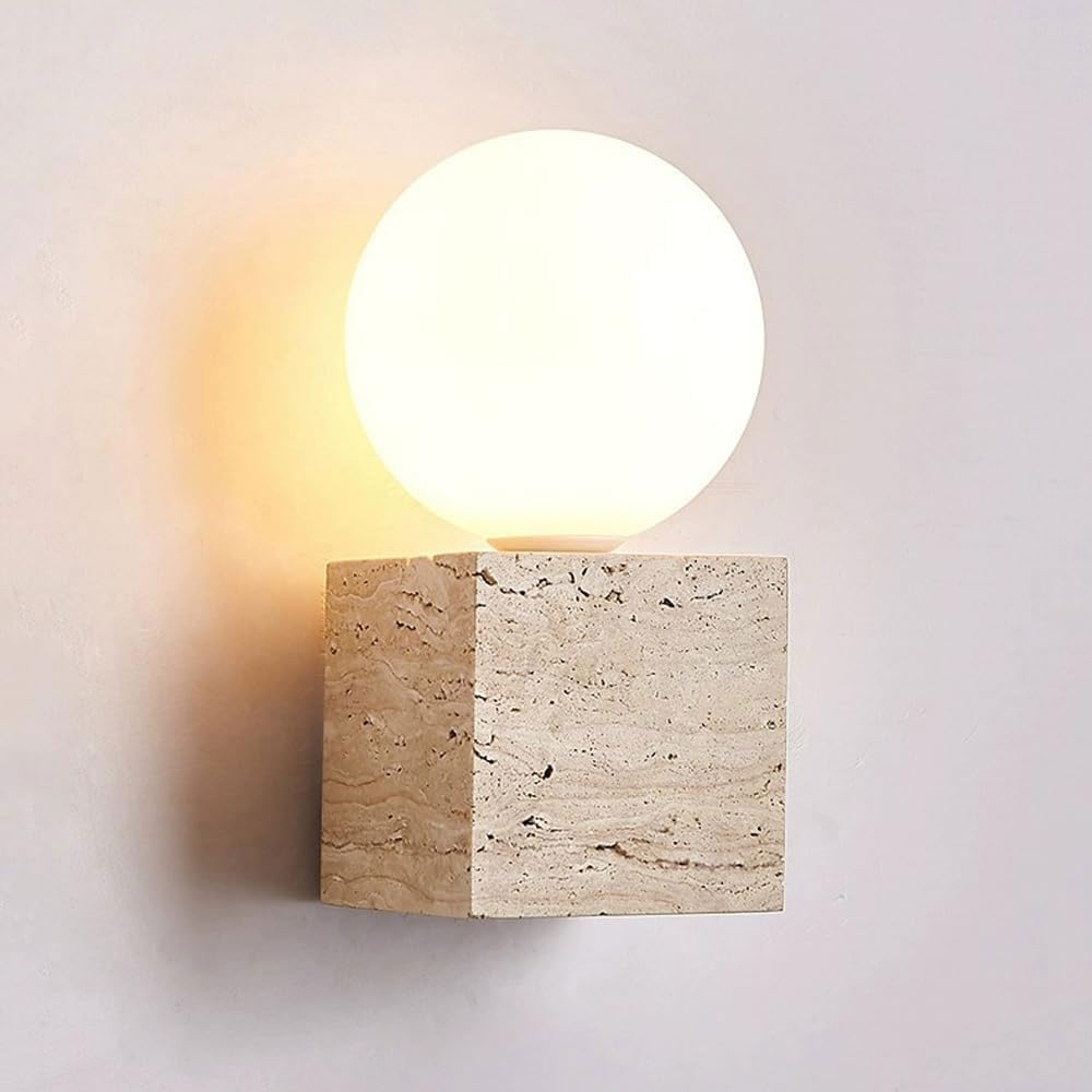 Xybzjp Multicolor Nordic Country Style Natural Yellow Travertine Wall Lamp, Hard Wire Connection Stone Wall Light, G9 Screw Indoor Wall Sconce, Bedside Corridor Dressing Table Decorative Lighting Fixtures