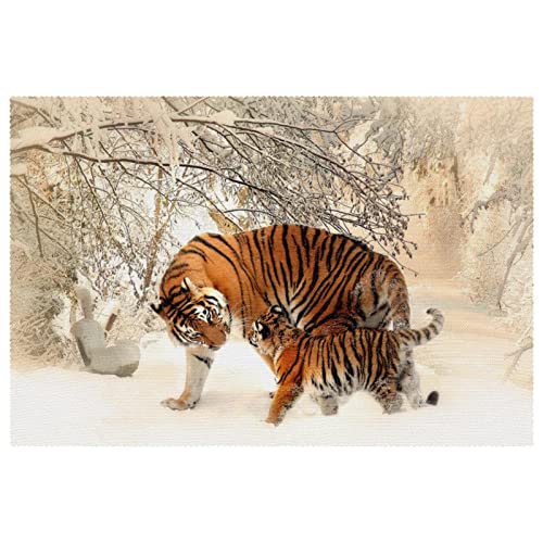 Set de table tigre marchant sur la neige pour repas de famille
