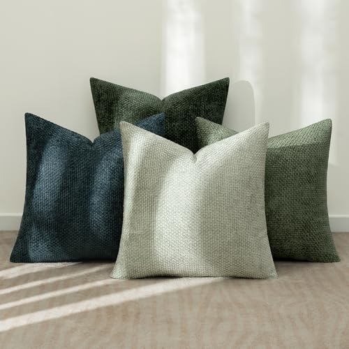 Image of MIULEE Pack of 4 Couch Throw Pillow Covers 20x20 Inch Green Forest Soft Decorative Chenille Pillow Covers Farmhouse Accent Cushion Covers for Boho Home Decor Spring Sofa Bedroom Living Room