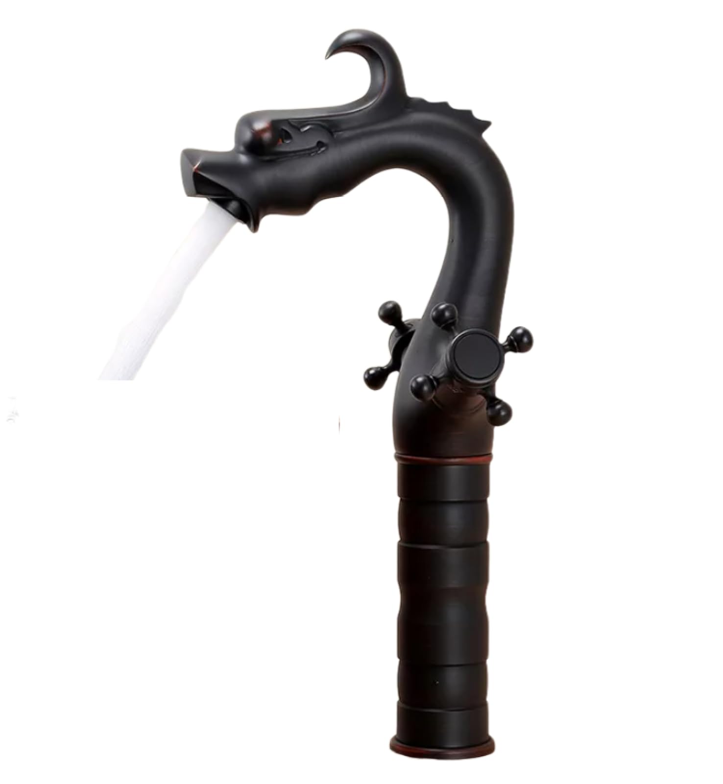 Sink Tap Bathroom All Copper Antique Hot and Cold Water Faucet Household Raised Single-Hole Washbasin Bathroom Basin Golden Dragon-Shaped Faucet, Tall Black