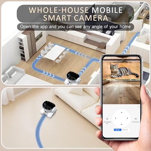 Image of 1080P WiFi Pet Camera with 2-Way Talk, Movable Robot Indoor Pet Monitor | Night Vision, Motion Detection, 32G SD Card, Dog Cat & Baby Monitor, App Control, Plug & Play, Multi-User Access, Wide Angle