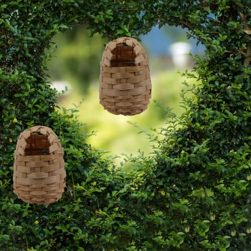 Image of Baluue Handwoven Bamboo Bird Nest 6 Pack with Hooks 4.72X3.93X2.75In Natural Rustic Bird Shelter for Indoor Outdoor Hanging Winter Roosting House