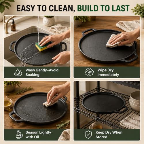 Image of Esspy Cast Iron 2-in-1 Dosa Tawa & Grill (30cm) | Double-Sided Tawa /Pan for Roti, Dosa, Chapati, Fish & Steak | Naturally Nonstick, Gas & Induction Cookware | Reversible Cooking