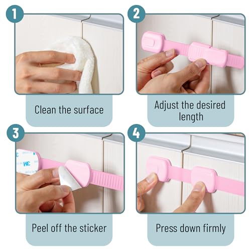 Image of Bates- Child Safety Strap Locks, 6 Pack, Pink, Baby Cabinet Locks