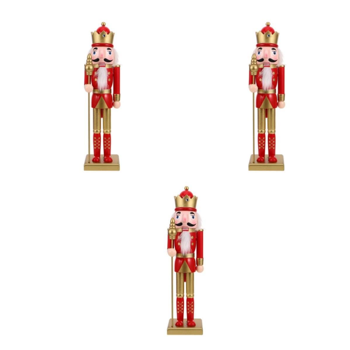 FRCOLOR 3 Stück Weihnachts Nussknacker Statue, 38cm, Rot, Stabile Basis