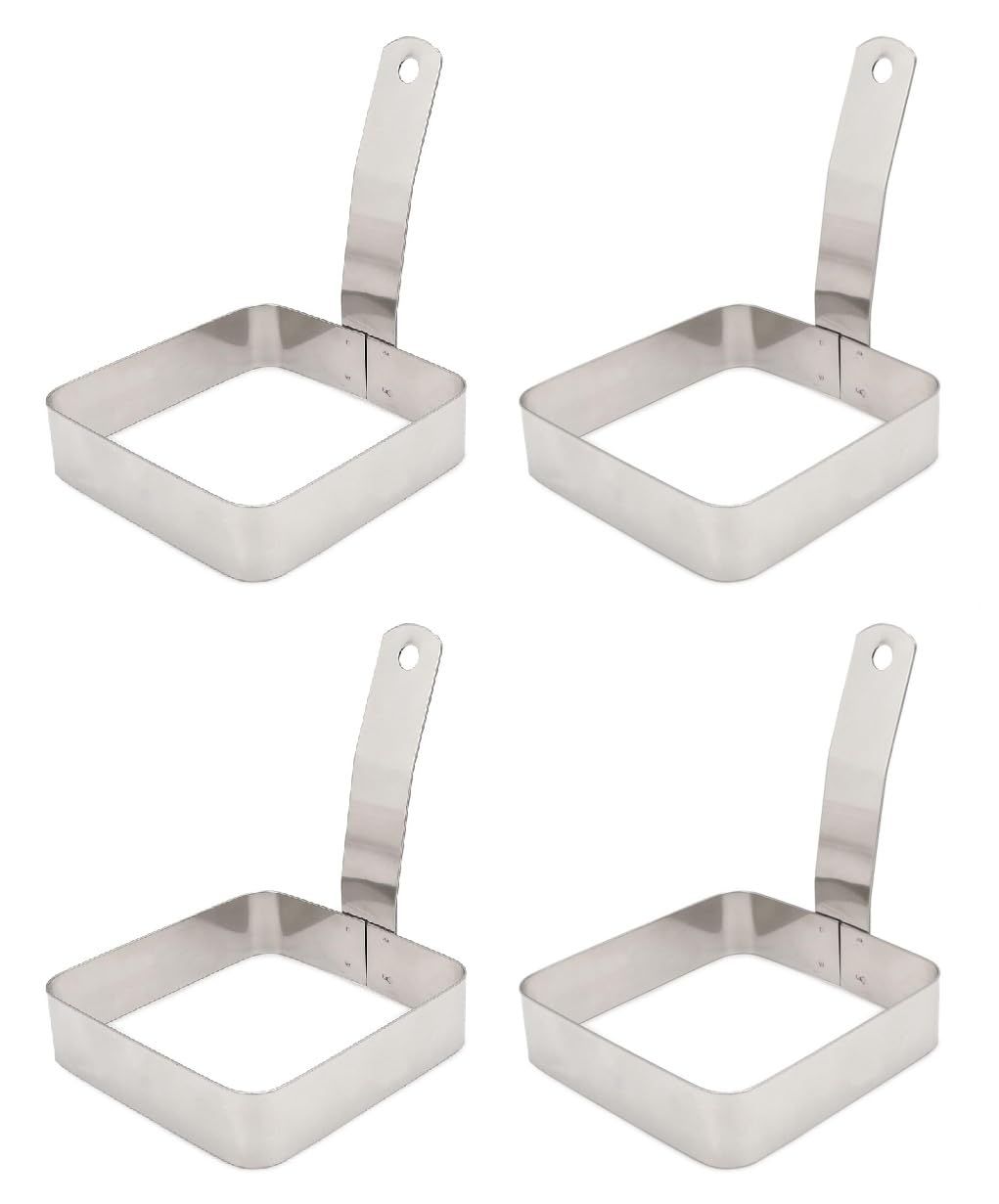 Dynore Stainless Steel 4 Square Egg Ring with Handle