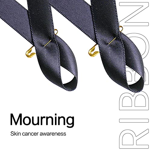 Image of 100 Pieces Black Satin Awareness Ribbons with Safety Pins 1.4 * 3 inch