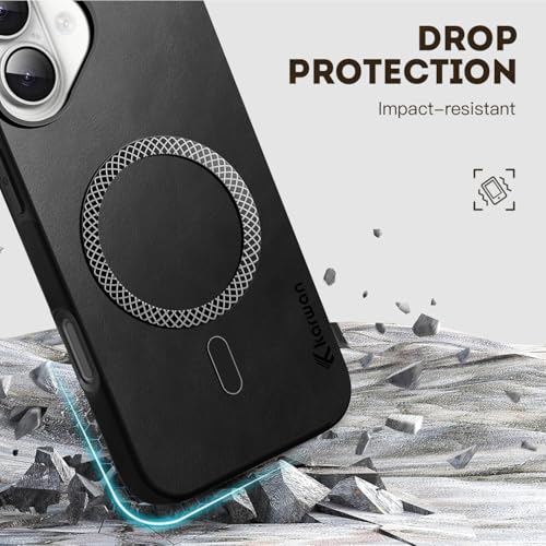 Image of KARWAN Shockproof Hybrid Leather Finish Back Case Cover Compatible with iPhone 16 with Wireless MagEaze Charging Cover, Anti-Scratch Shield Case with Strong Minimalist Design (Black)