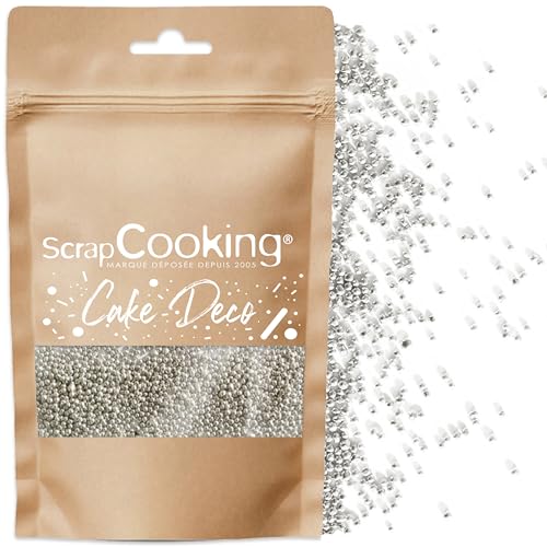 ScrapCooking - Pot de Décors Sucrés Mini-Billes Argentées 80g - Sprinkles Pâtisserie Comestibles - Billes en Sucre Argent - Décoration Desserts, Gâteaux,...