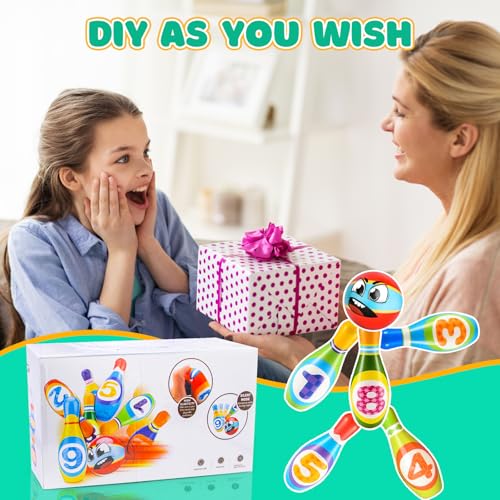 HOVIBU Bowling Set Kinder, 12 Stück Kegelspiel für Kinder mit 10 Kegel und 2 Bälle, Mini Bowling Ball Set für Zuhause, Montessori Junge Mädchen, Dosenwerfen Spielzeug ab 3 Jahre