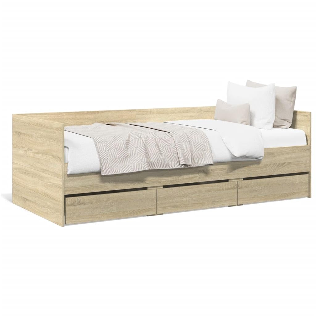 Festnight Daybed With Drawers Sonoma Oak 100x200 Cm Engineered