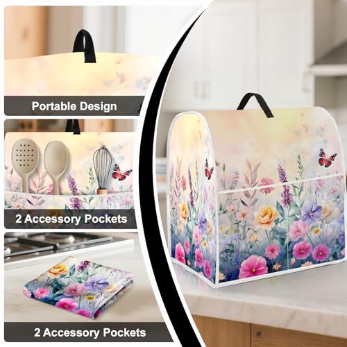 Image of 4.5 qt and All 5 qt Kitchen stand mixer Dust Cover, Kitchen Appliance Protective Covers with Top Handle and Pocket, Colorful flowers