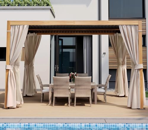 HAPPATIO 10x13 Woodgrain Aluminum Pergola