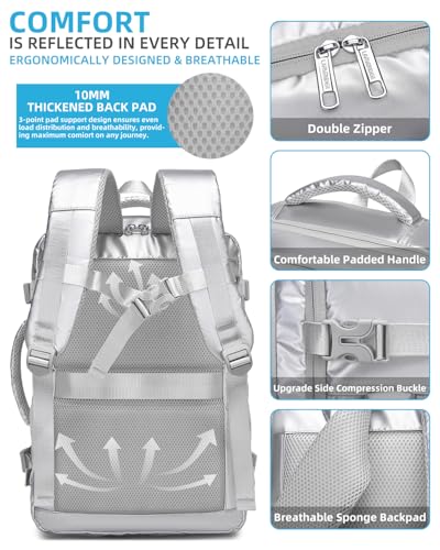 Image of LARVENDER Carry on Luggage 22x14x9 Airline Approved Hardshell Suitcase with Wheels TSA Lock, PC+ABS Lightweight Suitcase Set for Women with Travel Backpack, Glossy Silver, 3 Piece Set