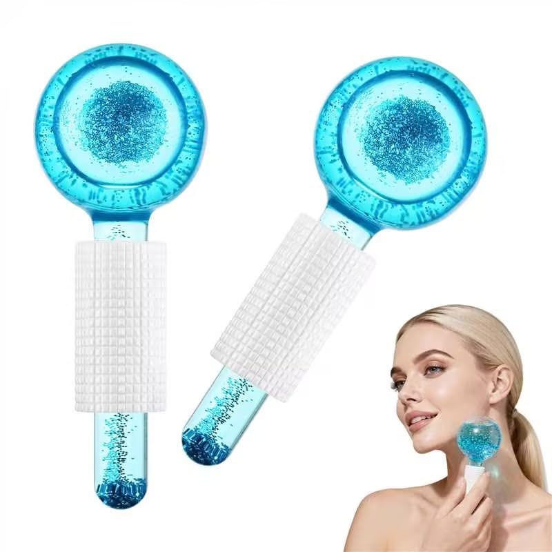 Beugo 2 Pcs Ice Globes Cooling Globes for Face Neck & Eyes Cold Glass Ice Roller Ball Cryo Sticks Face Globe Cooling Facial Skincare Tool Soothe & Relax Skin Blue