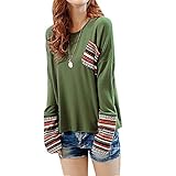 LUNIWEI Womens Long Sleeve Round Neck Plaid Checked Loose Shirt Blouse ...