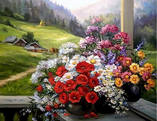 Peinture par numéro 40x50cm fleur rouge pour décorer la chambre enfant