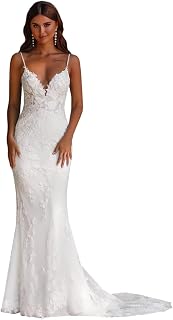 Lace Applique Wedding Dresses for Bride Spaghetti Straps Mermaid V Neck Long Bridal Gowns 2025