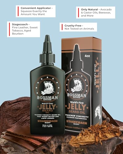 Bossman Jelly Beard Oil for Men (4 oz, Stagecoach Scent) – Softens, Moisturizes & Conditions with Natural Ingredients - Image 3