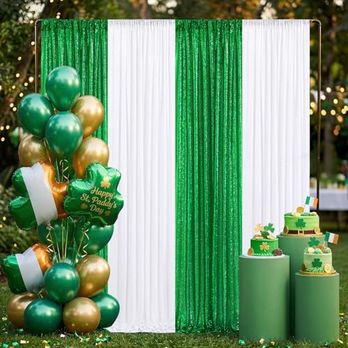 Image of White Sequin Backdrop Curtains-1 Panel 5FTx8FT White Backdrop for Wedding, Glitter Party Decorations Background Drapes for Birthday Party Anniversary Graduation Photo Booth Decor