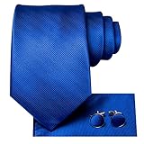 Hi-Tie Königsblaue Krawatte für Herren, Taschen, quadratisch, Manschettenknöpfe, 3-teilig, Herren-Krawatte, Streifen, Seidenkrawatten für Herren