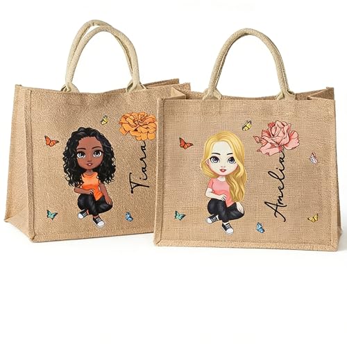 Bolsa tote personalizada de yute para mujer miniatura 1