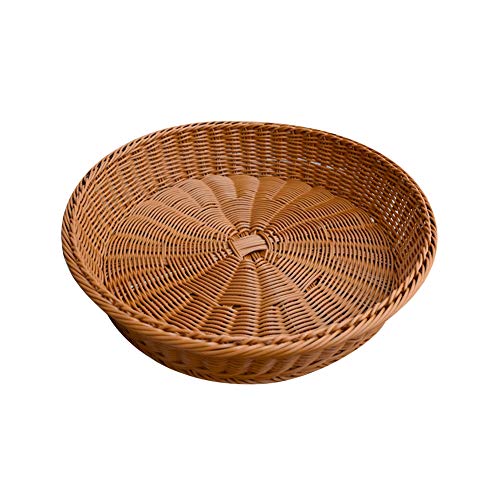 Jlong Wicker Bread Basket Fruit Basket Tray Storage Basket Willow Handmade Woven Food Serving Basket, Natural Round Shallow Basket