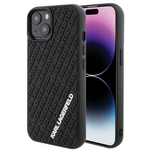 Karl Lagerfeld KLHCP15S3DMKRLK Coque pour iPhone 15 6,1" Noir Coque rigide 3D en caoutchouc Multi Logo