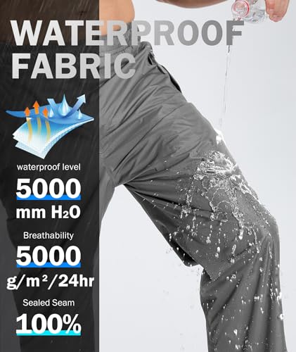 Mens Golf Hiking Rain Pants Lightweight Waterproof Breathable Mesh Lining Windproof Outdoor Pants with 3 Zipper Pockets2