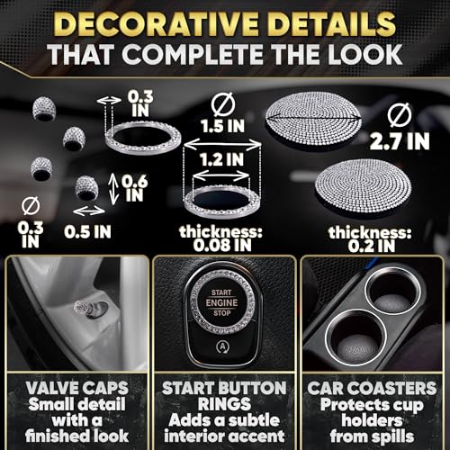 Bling Car Accessories Set 27 Pieces – Silver Steering Wheel Cover, Diamond License Plate Frame, Rhinestone Interior Car Decor, Cup Holders, Hooks, Universal Fit, Great Gift for Auto Lovers - Thumbnail 6