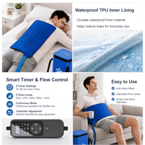 Image of Ice Therapy Machine with Universal Large Flat Pad, 16QT Quiet Cold Therapy System with Auto Timer & Adjustable Flow for Arm, Back, Waist, Knee, Hip & Leg
