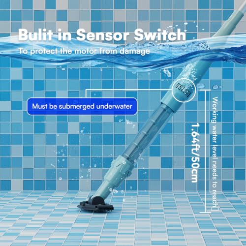 Image of PoolMr Handheld Pool Vacuum for Above Ground Pool & Hot Tub Vacuum, with 2 Brush Heads, 90 Mins Running Time, 13.2 Gallons /Min Powerful Suction, Ideal for Cleaning Debris and Sand Underwater, Cyan