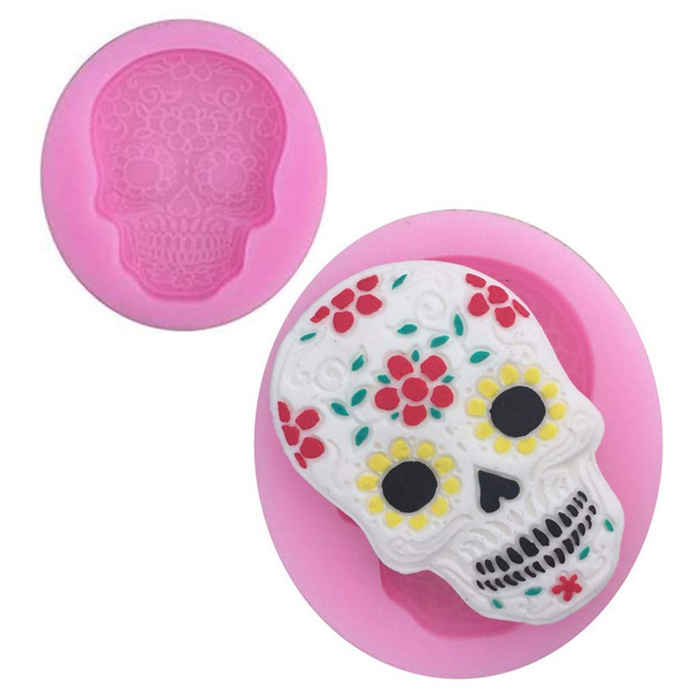 DUBENS Pack of 2 Sugar Skull Silicone Moulds Skull Mould for Baking Fondant Clay Resin Cake Candy Chocolate Cookie, Best For Day of the Dead