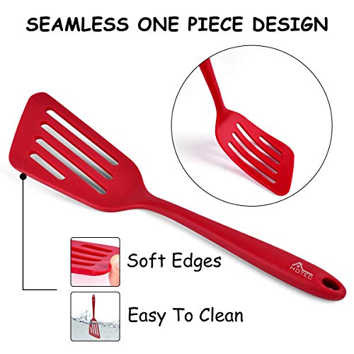 Hotec Silicone Slotted Fish Turner Spatula Set Flipper Spatulas For Baking, Cooking Heat Resistant Non Stick Cookware Strong Dishwasher Safe Red,2 #TOP6