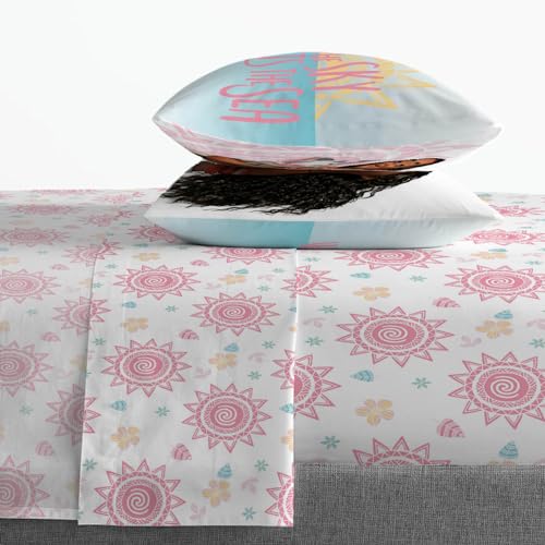Image of Disney Moana Queen Comforter Set 7 Piece Kids Bedding for Girls, Multi | Bed in a Bag, Comforter Sheets Shams Pillowcases, Official Brand, Soft Microfiber, Machine Washable, Girls Gift