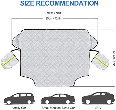 Front Window Snow Cover- FREESOO Car Windscreen Ice Cover- Car Windshield Frost Cover- Car Windscreen Cover Winter- Magnet Car Windscreen Frost Cover with Reflective Strip Front Window Cover 146X118CM