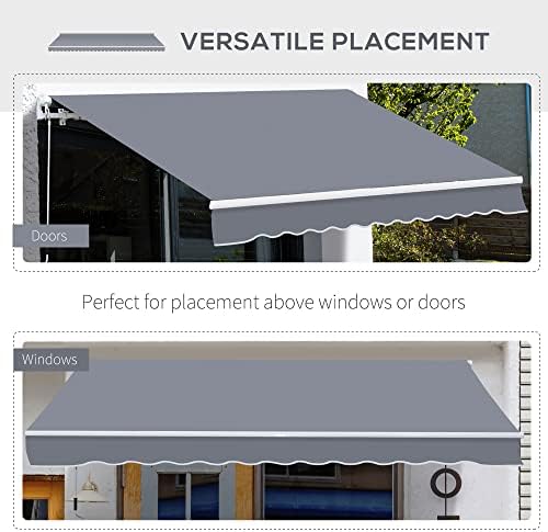 Outsunny 4m x 3(m) Garden Patio Manual Awning Canopy Aluminium Sun Shade Shelter Retractable Grey