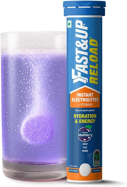 Reload (5 Litres) Low Sugar energy drink for Instant Hydration - 20 Effervescent Tablets with all 5 Essential Electrolytes + Added Vitamins - Certified Electrolytes Drink - Blueberry flavour