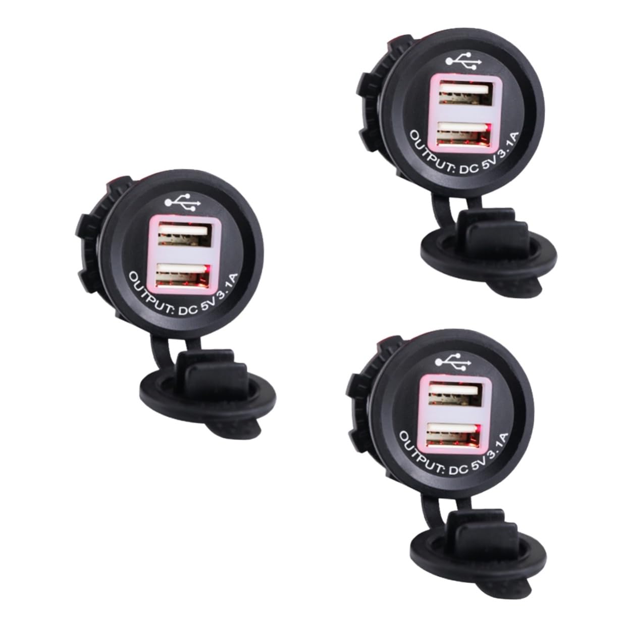 PartyKindom 3pezzi Caricatore Usb Doppio Per Auto e Presa Carica Cellulare Per Veicoli Adatto Per e Tablet Con Luce Rossa Nero
