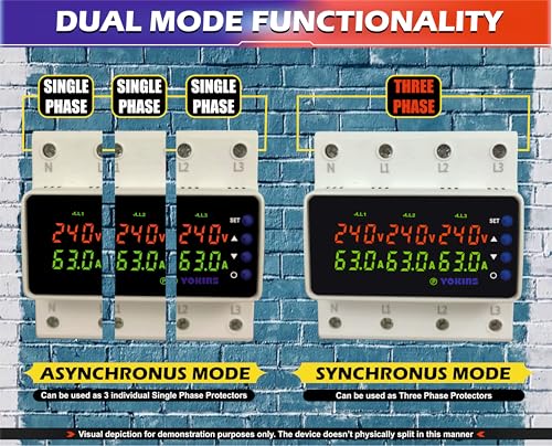 Image of YOKINS 3-Phase Automatic Over /Under Voltage Protector 63A 220VAC | Dual Working Mode | Overcurrent, Phase-Loss & Phase-Imbalance Protection (YD-6VA with Weatherproof Mount)