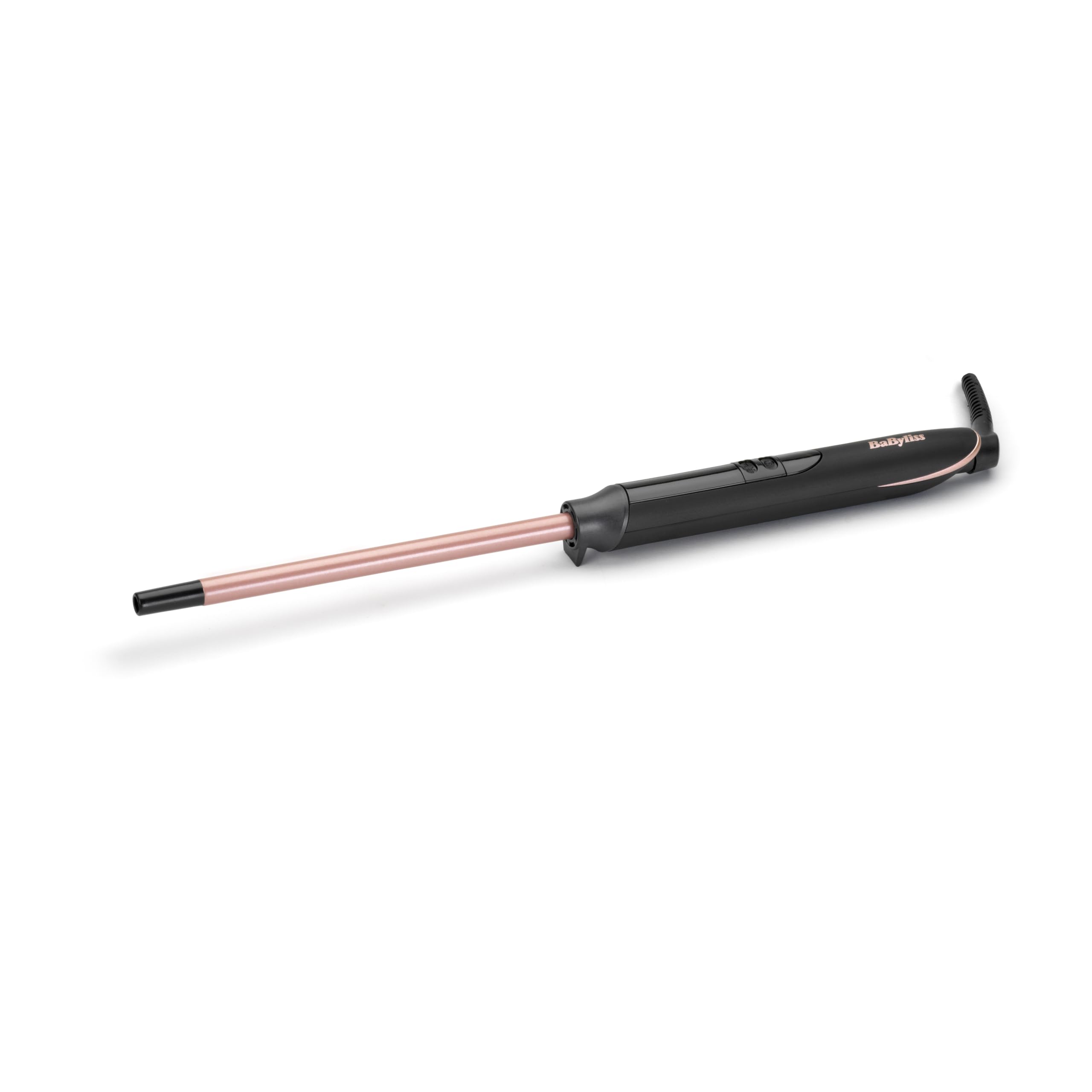 BaByliss Tenacilla de 10 mm - Rizador con barril de cerámica con cuarzo, Rizador de peklo con 10 ajustes de temperatura, Rizos definidos, Afro, Compacto, Rosa y Negro, C449E